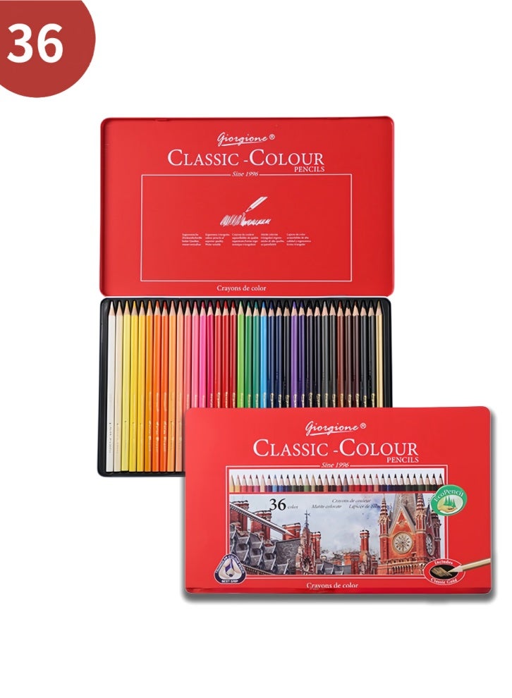 جيورجيون 36 لون أقلام الرصاص الملونة القائمة على النفط ، قسط الفنان الصف مجموعة للرسم والرسم في حالة القصدير المعدنية واقية - Image 1