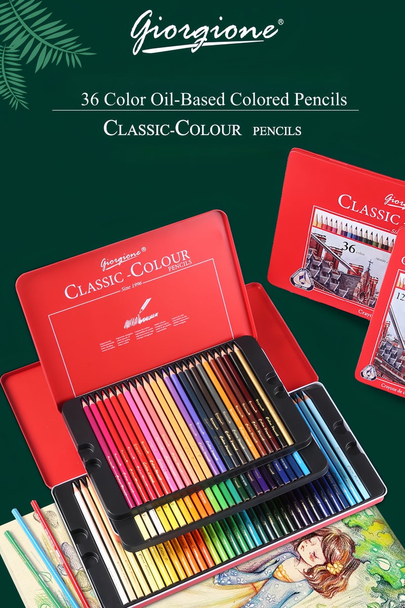 جيورجيون 36 لون أقلام الرصاص الملونة القائمة على النفط ، قسط الفنان الصف مجموعة للرسم والرسم في حالة القصدير المعدنية واقية - Image 3