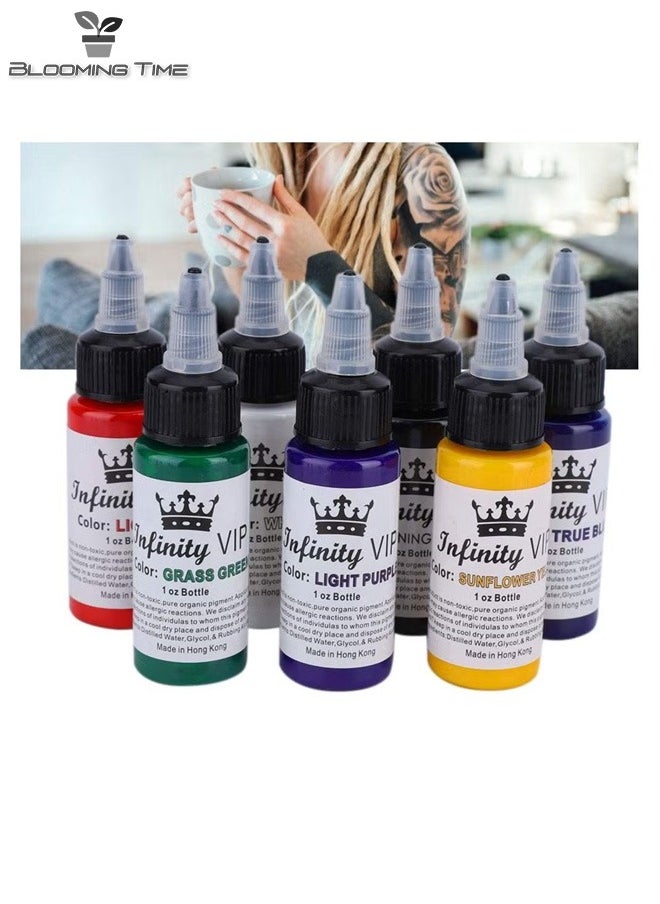 BLOOMING TIME - 7 Colors Tattoo Ink Set, Body Color Semi-permanent Tattoo Inks Set Professional Longlasting Eyeliner Eyebrow Lip Tattoo Pigment Ink Set for Tattoo Machine - Image 1