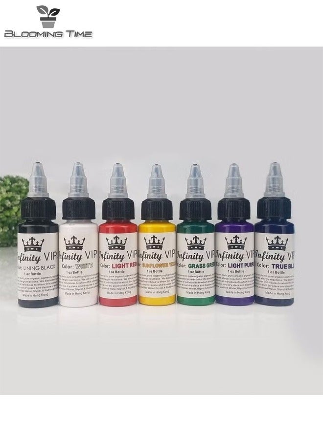 BLOOMING TIME - 7 Colors Tattoo Ink Set, Body Color Semi-permanent Tattoo Inks Set Professional Longlasting Eyeliner Eyebrow Lip Tattoo Pigment Ink Set for Tattoo Machine - Image 1