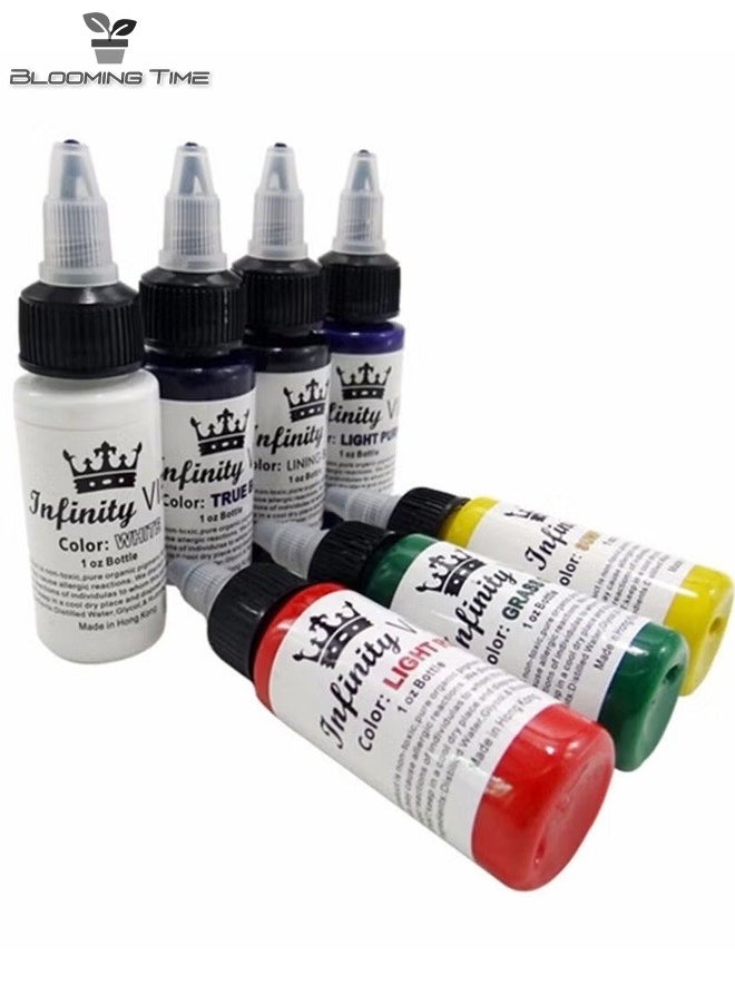 BLOOMING TIME - 7 Colors Tattoo Ink Set, Body Color Semi-permanent Tattoo Inks Set Professional Longlasting Eyeliner Eyebrow Lip Tattoo Pigment Ink Set for Tattoo Machine - Image 1