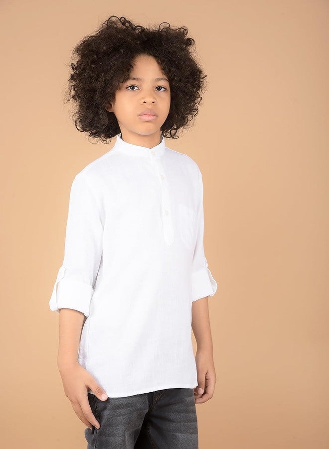 Crimsoune Club Boy's White Linen Kurta (9-10Y) - Image 2
