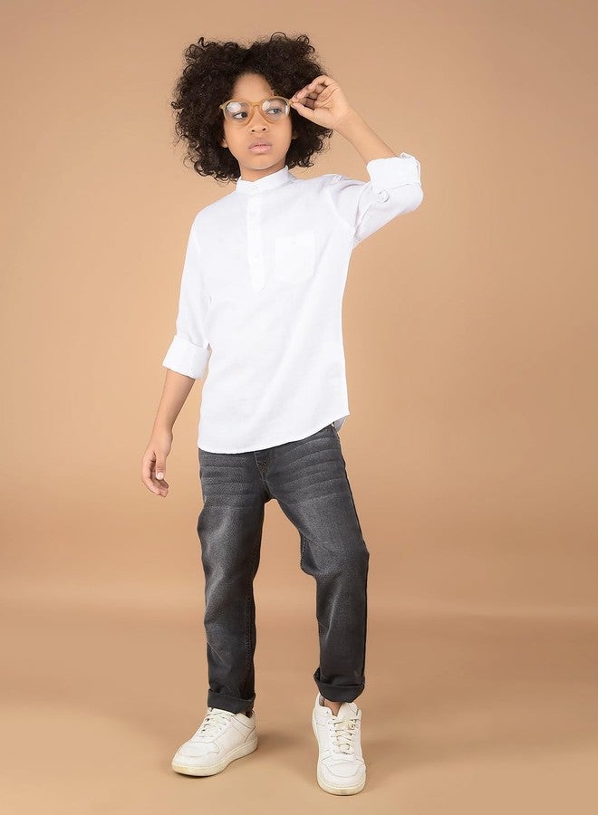 Crimsoune Club Boy's White Linen Kurta (9-10Y) - Image 5