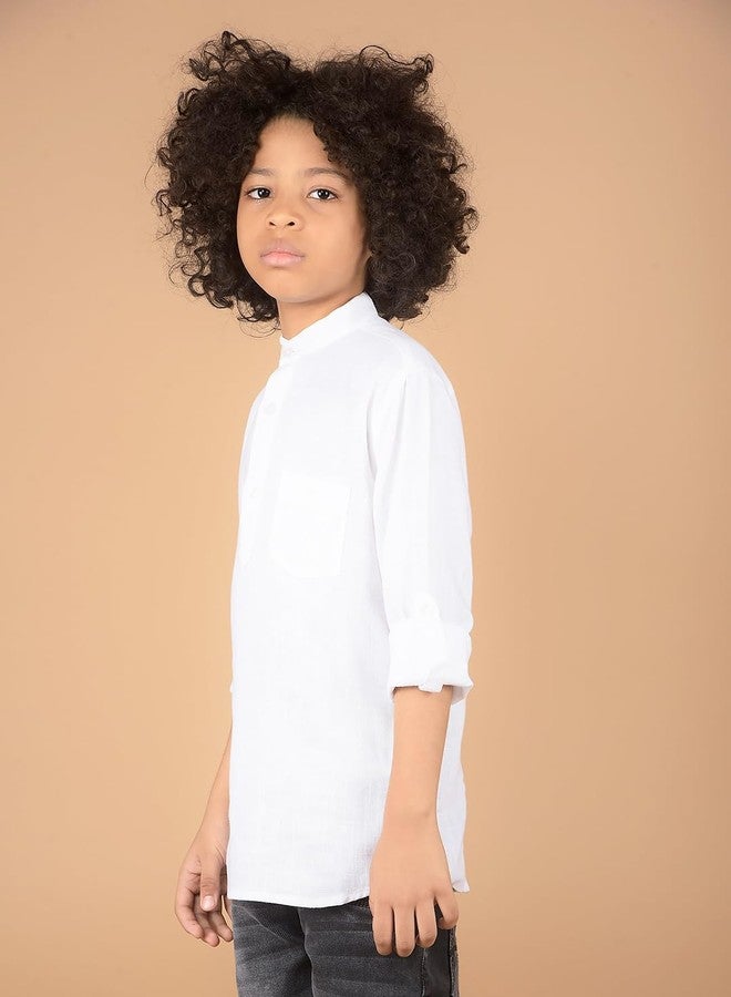 Crimsoune Club Boy's White Linen Kurta (9-10Y) - Image 3