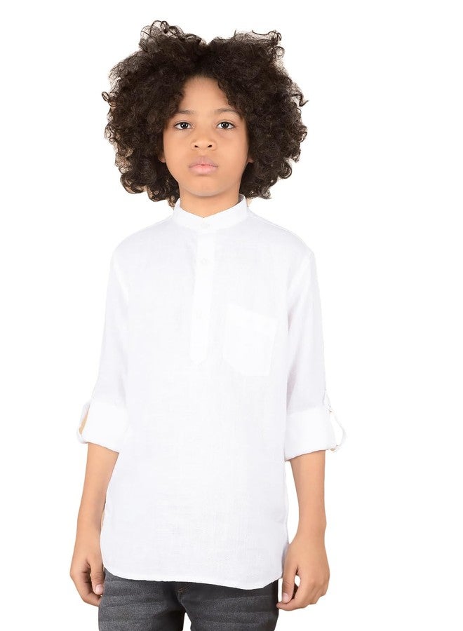 Crimsoune Club Boy's White Linen Kurta (9-10Y) - Image 1