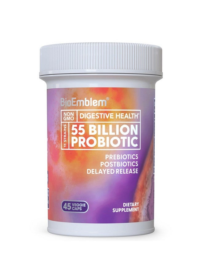 BioEmblem Probiotics for Women & Men - 55 Billion CFU | 11 Strains with Prebiotics & Postbiotics | Jerusalem Artichoke & Inulin | Digestive & Immune Support, Nutrient Absorption | Non-GMO,45 Capsules - Image 1
