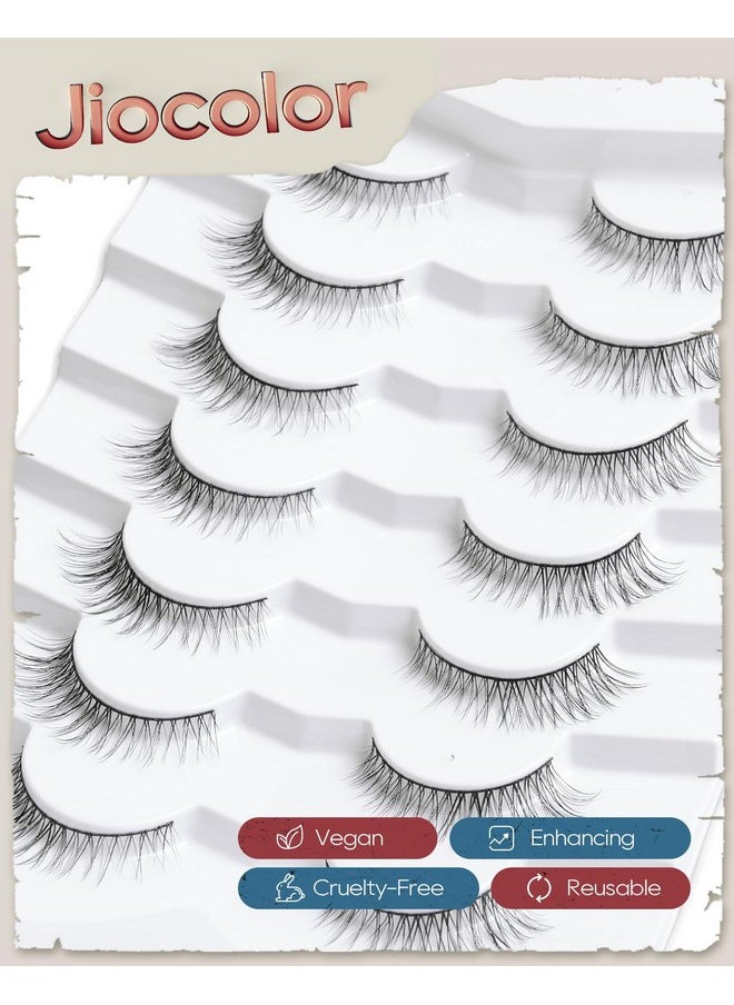 Jiocolor - Cat Eye Lashes Natural Look Wispy Foxy Eye Lashes Pack 3D Volume Faux Mink Eyelashes C Curl Thin Band False Eyelashes 9 Mm 7 Pairs S6 - Image 1
