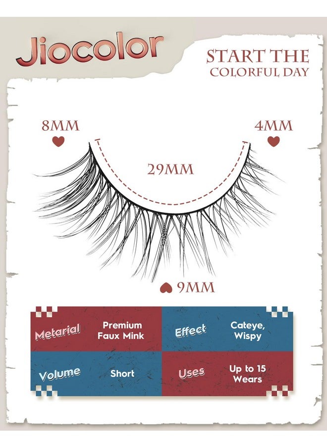 Jiocolor - Cat Eye Lashes Natural Look Wispy Foxy Eye Lashes Pack 3D Volume Faux Mink Eyelashes C Curl Thin Band False Eyelashes 9 Mm 7 Pairs S6 - Image 1