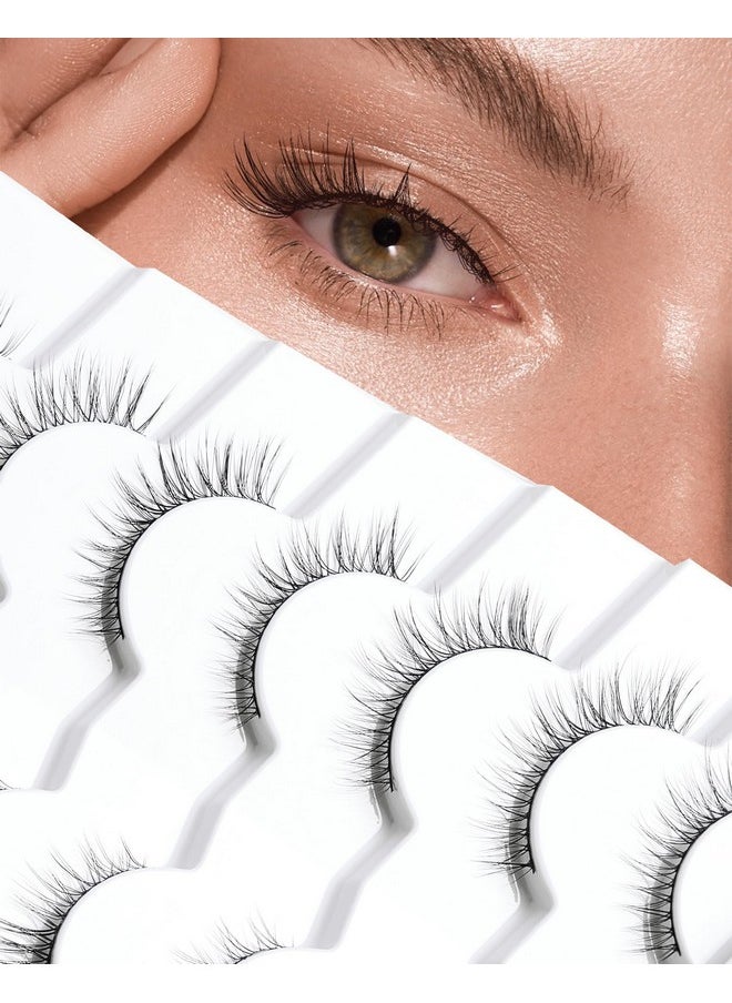 Jiocolor - Cat Eye Lashes Natural Look Wispy Foxy Eye Lashes Pack 3D Volume Faux Mink Eyelashes C Curl Thin Band False Eyelashes 9 Mm 7 Pairs S6 - Image 1