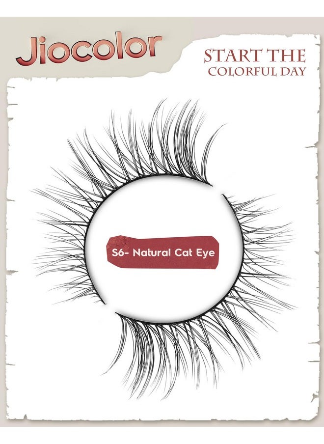 Jiocolor - Cat Eye Lashes Natural Look Wispy Foxy Eye Lashes Pack 3D Volume Faux Mink Eyelashes C Curl Thin Band False Eyelashes 9 Mm 7 Pairs S6 - Image 1