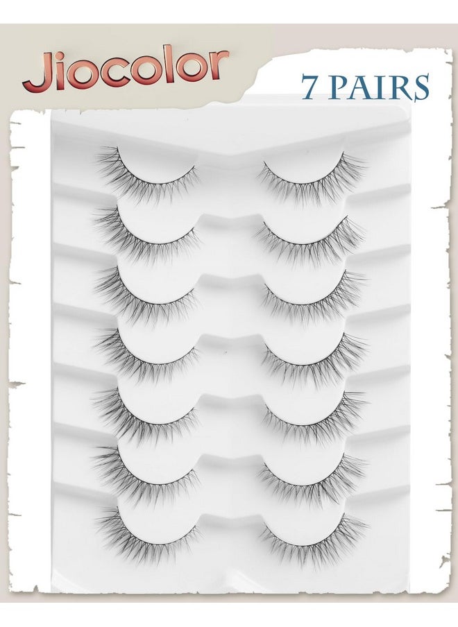 Jiocolor - Cat Eye Lashes Natural Look Wispy Foxy Eye Lashes Pack 3D Volume Faux Mink Eyelashes C Curl Thin Band False Eyelashes 9 Mm 7 Pairs S6 - Image 1