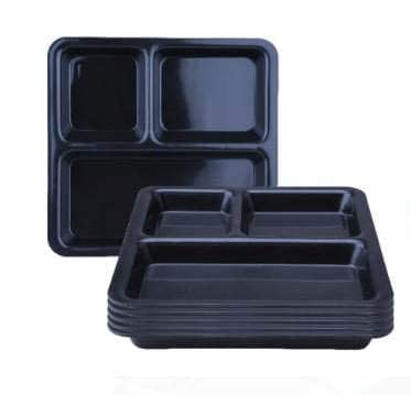 URMILA PLASTIC® Food-Grade Plastic 3 in 1 Compartments Pav Bhaji Plate Dinner Plates Serving Plates Black (24) - Image 5