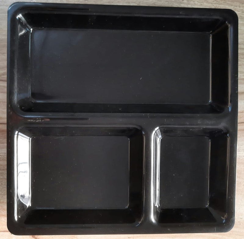 URMILA PLASTIC® Food-Grade Plastic 3 in 1 Compartments Pav Bhaji Plate Dinner Plates Serving Plates Black (24) - Image 3