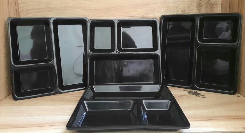 URMILA PLASTIC® Food-Grade Plastic 3 in 1 Compartments Pav Bhaji Plate Dinner Plates Serving Plates Black (24) - Image 2