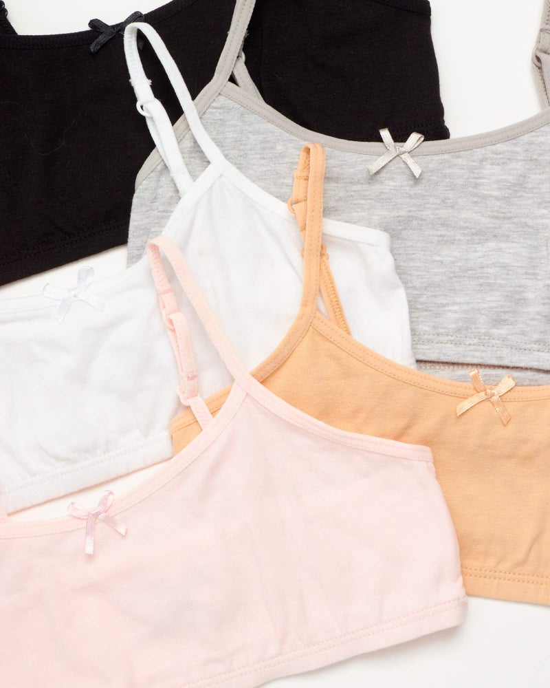 Rene Rofe Girls' Training Bras – 5 Pack Cotton Stretch Girls Cami Bralettes - Spaghetti Strap Training Bra for Girls (7-14), Size 10-12, Asst. Basics - Image 3