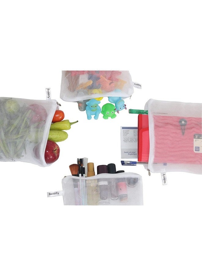 Beddify Set of 6 Reusable Fridge Storage Bags for Vegetables and Fruits with Zipper Dual Layer Mesh Net Multipurpose Multi-Size Kitchen Storage Bags Organizer (White) - Image 5