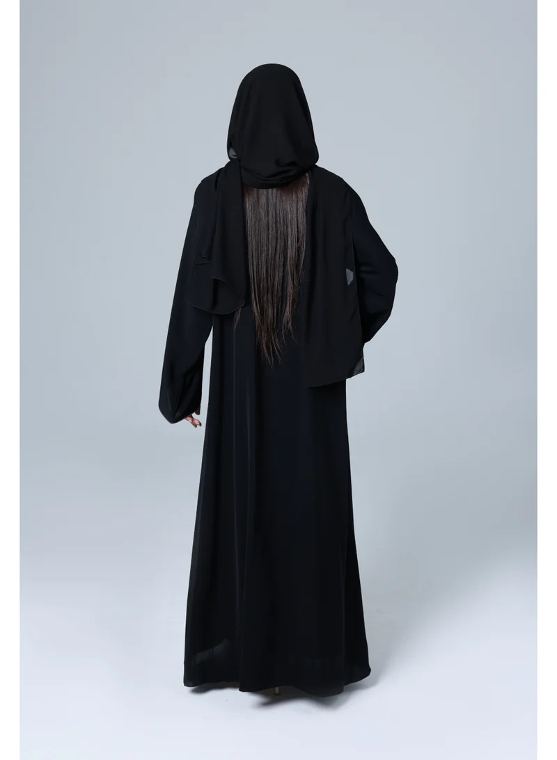IKKXA Embroidery Beaded Lines Solid Abaya