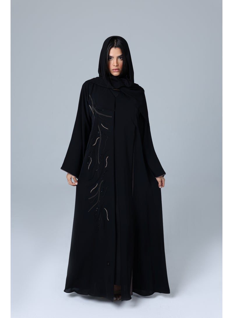 اكسا عباية سادة تطريز خرز يدوي - Image 1