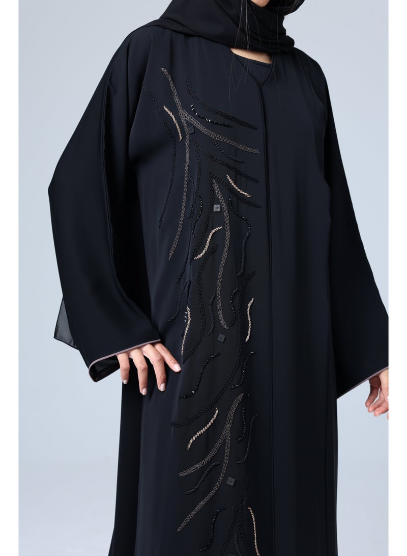 اكسا عباية سادة تطريز خرز يدوي - Image 2