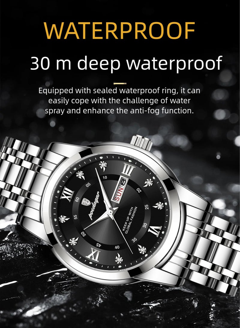 پوداجار ساعة رجالية، ساعة رجالية مضيئة مقاومة للماء، كوارتز - 41 مم - Image 3