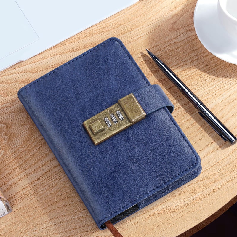 WEMATE Journal with Lock, A6 PU Leather Diary with Lock 240 Pages, Locked Journal Password Notebook with Pen & Gift Box, Locking Diary Planner Organizer for Men and Women 4.3X 6.18in Blue - Image 5