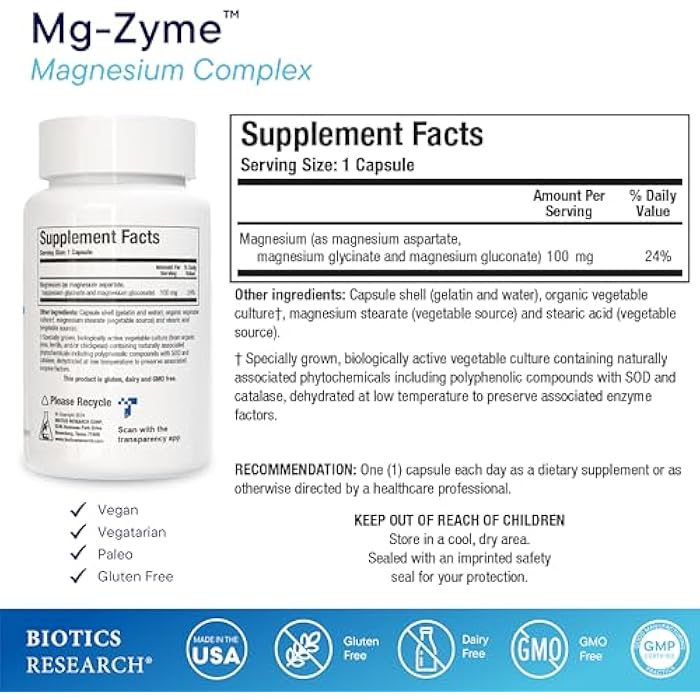 Biotics Research Mg-Zyme™ Triple Magnesium Complex 100 mg- Magnesium Glycinate, Gluconate, Aspartate Chelated Supplement, High Absorption, Support Sleep, Energy, Cardiovascular Health–100 Capsules - Image 2