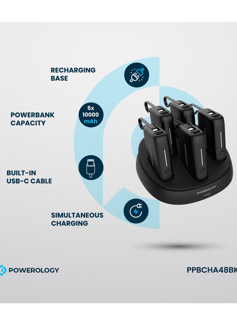 Powerology - x5 10000 mAh Power Bank Station 10000mAh with Built-In Type-C Cable / Recharging Base PD20W / USB-C & USB-A Outputs/ Ultimate Charging Terminal / Built-in Safeguard /Durable Reliable Power Station - Black - Image 1