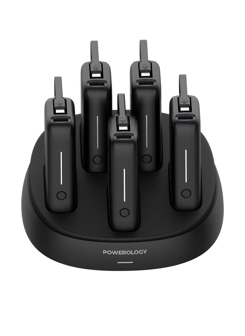 Powerology - x5 10000 mAh Power Bank Station 10000mAh with Built-In Type-C Cable / Recharging Base PD20W / USB-C & USB-A Outputs/ Ultimate Charging Terminal / Built-in Safeguard /Durable Reliable Power Station - Black - Image 1