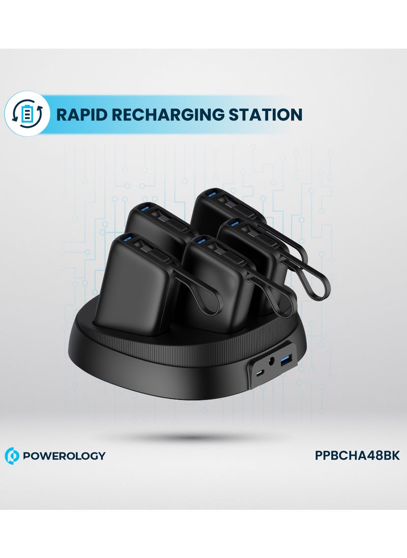 Powerology - x5 10000 mAh Power Bank Station 10000mAh with Built-In Type-C Cable / Recharging Base PD20W / USB-C & USB-A Outputs/ Ultimate Charging Terminal / Built-in Safeguard /Durable Reliable Power Station - Black - Image 1