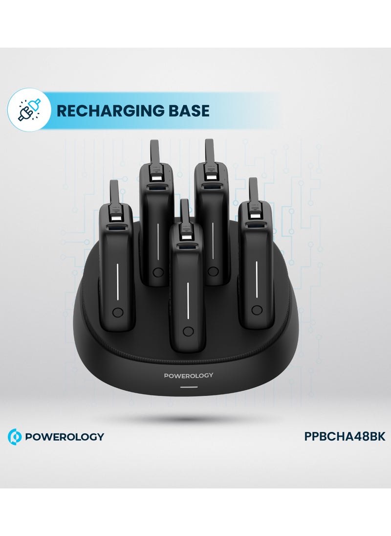Powerology - x5 10000 mAh Power Bank Station 10000mAh with Built-In Type-C Cable / Recharging Base PD20W / USB-C & USB-A Outputs/ Ultimate Charging Terminal / Built-in Safeguard /Durable Reliable Power Station - Black - Image 1