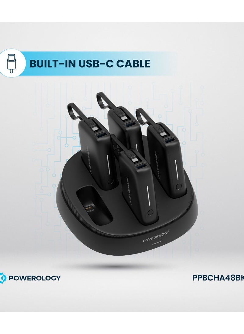 Powerology - x5 10000 mAh Power Bank Station 10000mAh with Built-In Type-C Cable / Recharging Base PD20W / USB-C & USB-A Outputs/ Ultimate Charging Terminal / Built-in Safeguard /Durable Reliable Power Station - Black - Image 1