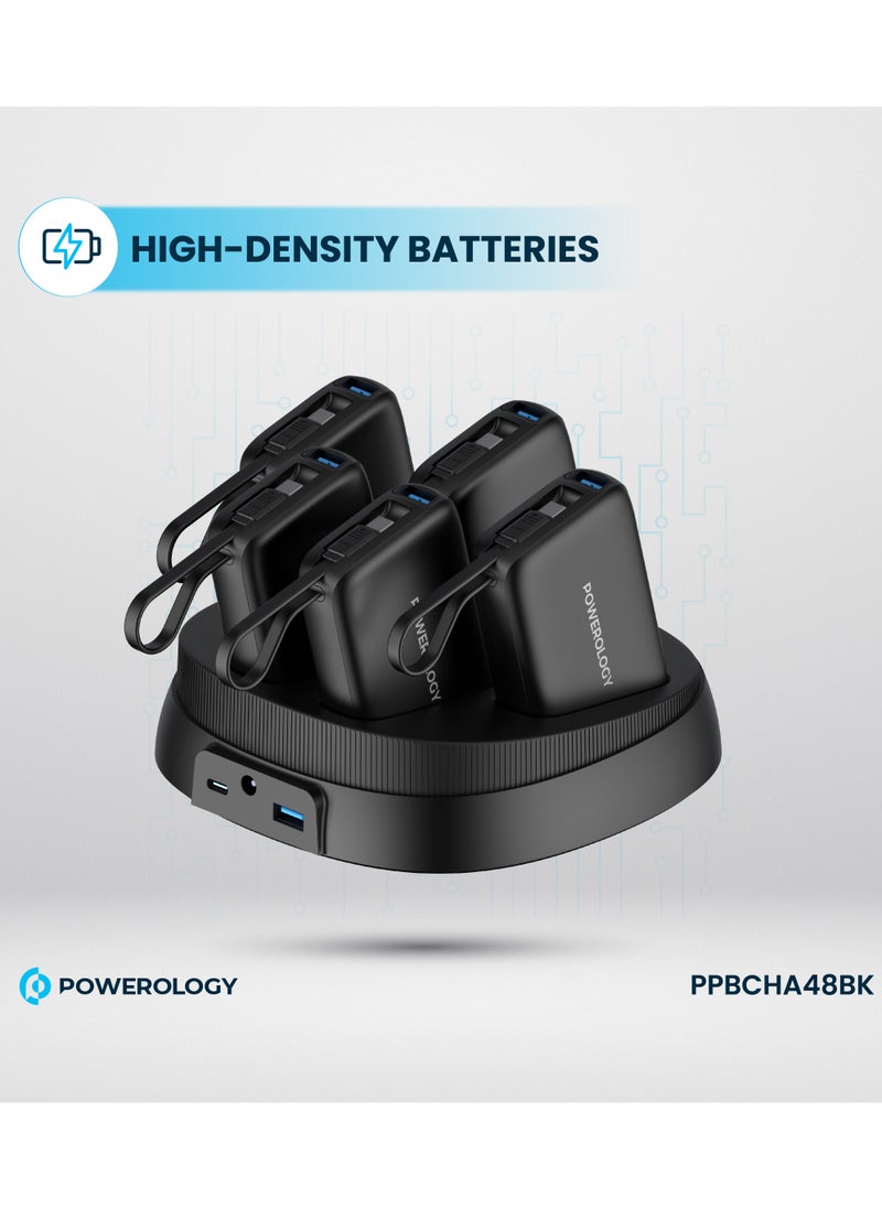 Powerology - x5 10000 mAh Power Bank Station 10000mAh with Built-In Type-C Cable / Recharging Base PD20W / USB-C & USB-A Outputs/ Ultimate Charging Terminal / Built-in Safeguard /Durable Reliable Power Station - Black - Image 1