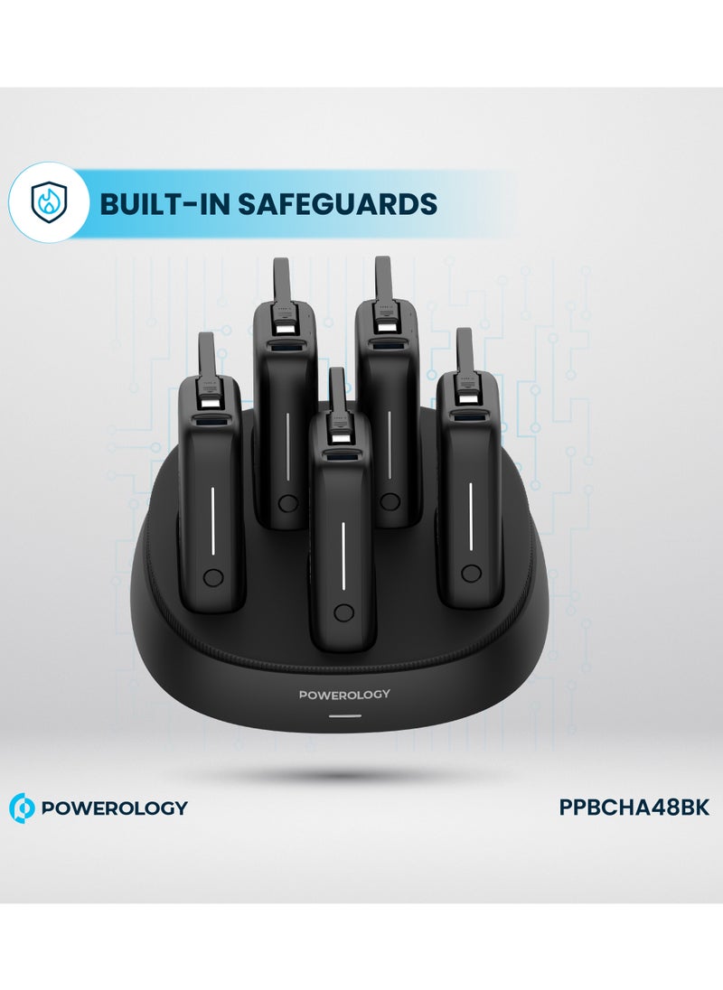 Powerology - x5 10000 mAh Power Bank Station 10000mAh with Built-In Type-C Cable / Recharging Base PD20W / USB-C & USB-A Outputs/ Ultimate Charging Terminal / Built-in Safeguard /Durable Reliable Power Station - Black - Image 1