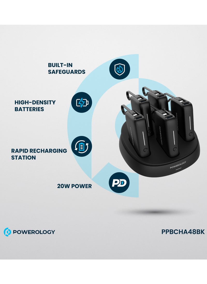 Powerology - x5 10000 mAh Power Bank Station 10000mAh with Built-In Type-C Cable / Recharging Base PD20W / USB-C & USB-A Outputs/ Ultimate Charging Terminal / Built-in Safeguard /Durable Reliable Power Station - Black - Image 1
