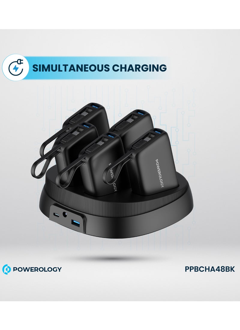 Powerology - x5 10000 mAh Power Bank Station 10000mAh with Built-In Type-C Cable / Recharging Base PD20W / USB-C & USB-A Outputs/ Ultimate Charging Terminal / Built-in Safeguard /Durable Reliable Power Station - Black - Image 1
