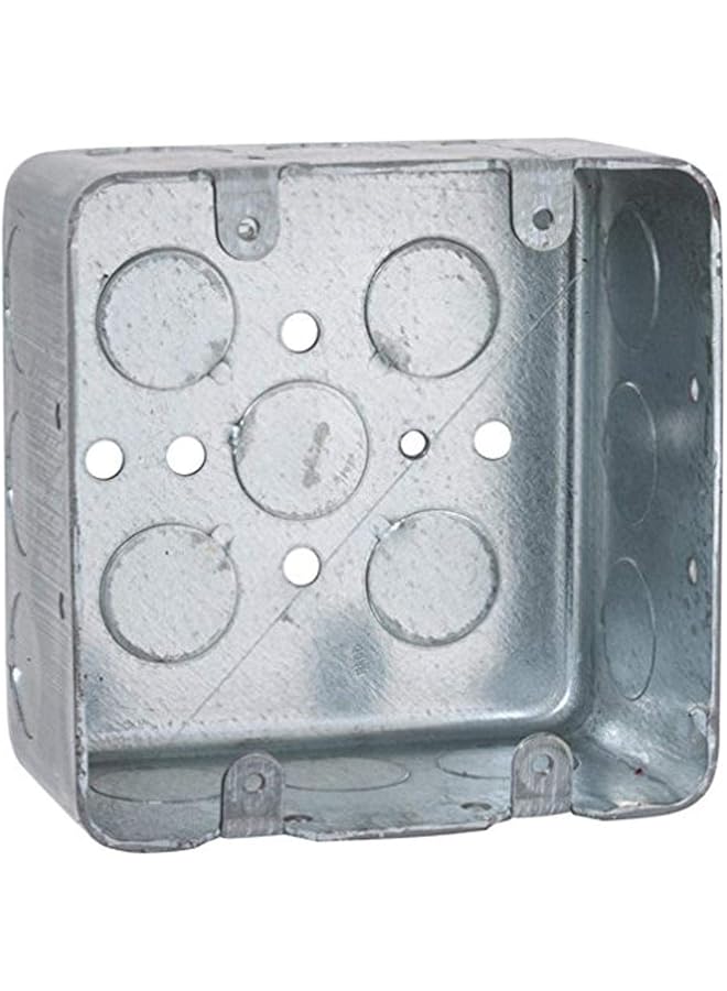 RACO 680 2 Device 2 1 8 Inch Deep 1 2 Inch Side Knockouts 4 Inch Square Switch Box Drawn