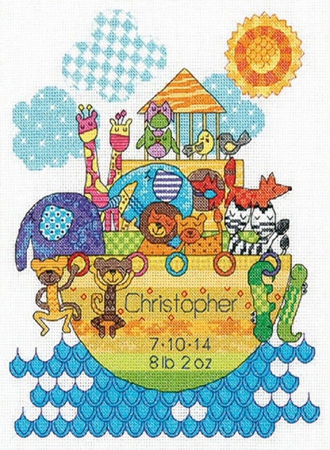 Dimensions Crafts 70-74066 Noah's Animals Birth Record Counted Cross Stitch Kit