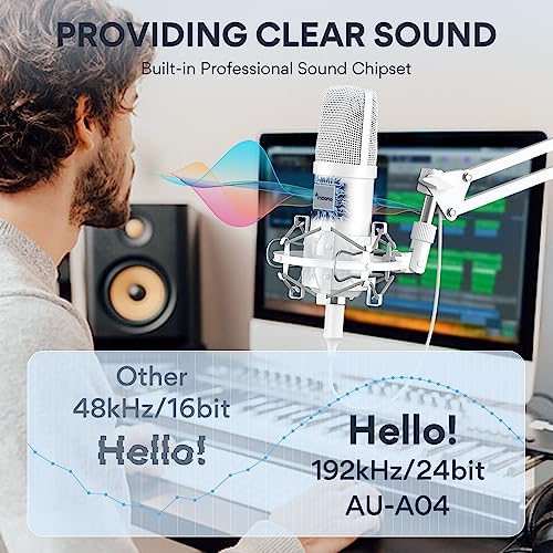 MAONO USB Microphone 192kHz24bit Plug Play PC Computer Podcast Condenser Cardioid Metal Mic Kit with Professional Sound Chipset for Recording Gaming Singing YouTube AUA04 White - Image 3