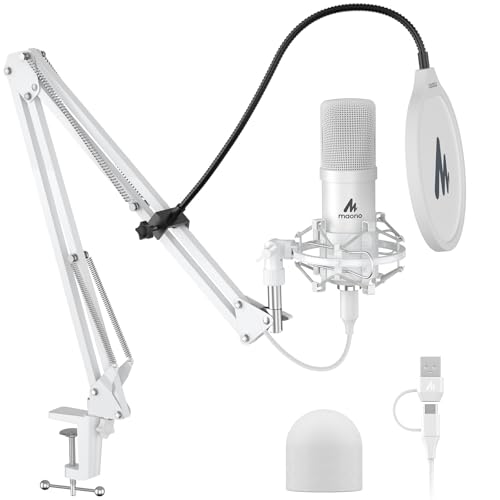 MAONO USB Microphone 192kHz24bit Plug Play PC Computer Podcast Condenser Cardioid Metal Mic Kit with Professional Sound Chipset for Recording Gaming Singing YouTube AUA04 White - Image 1