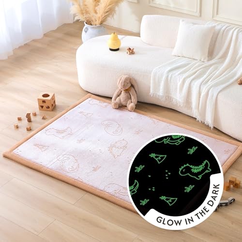 Hakuna Matte GlowCloud Baby Play Mat for Floor 47”x 67” Dinosaurs – Coral Velvet Memory Foam Rug for Crawling & Cozy Play – Non-Slip, Water-Resistant, Easy-Care Tummy Time Mat, Playmat for Playpen - Image 2