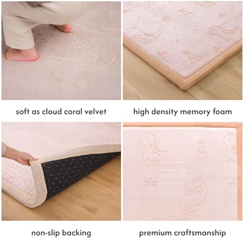 Hakuna Matte GlowCloud Baby Play Mat for Floor 47”x 67” Dinosaurs – Coral Velvet Memory Foam Rug for Crawling & Cozy Play – Non-Slip, Water-Resistant, Easy-Care Tummy Time Mat, Playmat for Playpen - Image 5