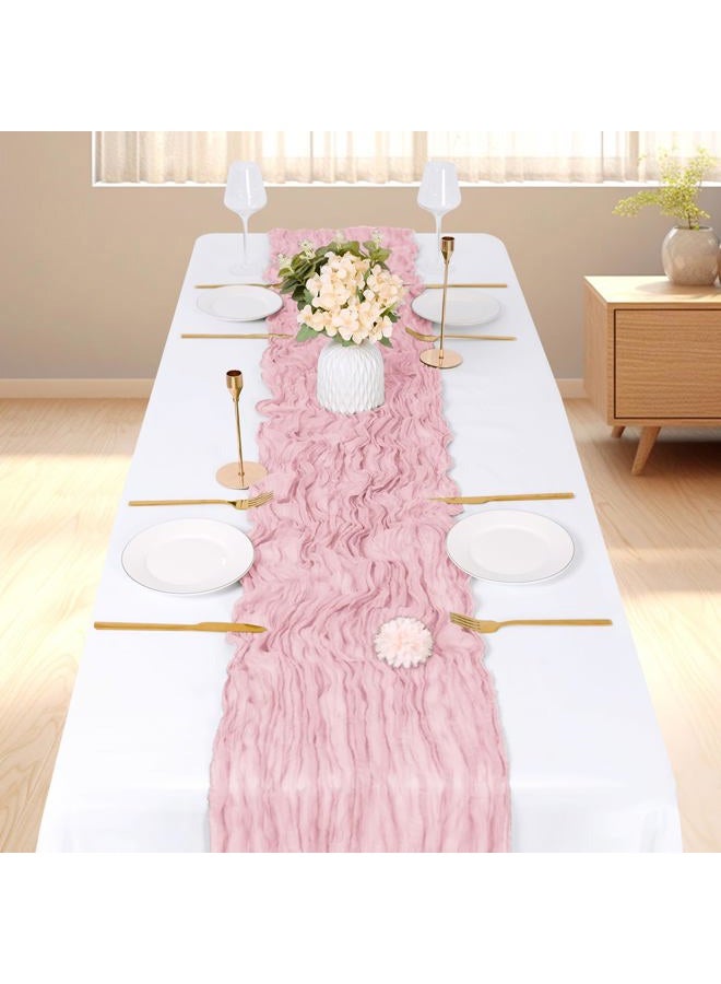 ACSUIT 3 Pack Light Pink Cheesecloth Table Runner, 17 x 108 inch, Semi Sheer Boho Cheese Cloth Fabric Table Runner Bulk for Wedding, Birthday, Party, Holiday, Home Decor (Light Pink) - Image 2