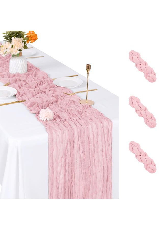 ACSUIT 3 Pack Light Pink Cheesecloth Table Runner, 17 x 108 inch, Semi Sheer Boho Cheese Cloth Fabric Table Runner Bulk for Wedding, Birthday, Party, Holiday, Home Decor (Light Pink) - Image 1