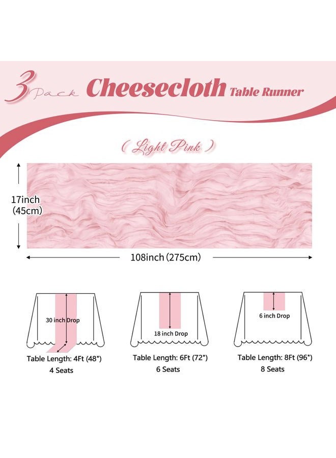 ACSUIT 3 Pack Light Pink Cheesecloth Table Runner, 17 x 108 inch, Semi Sheer Boho Cheese Cloth Fabric Table Runner Bulk for Wedding, Birthday, Party, Holiday, Home Decor (Light Pink) - Image 3