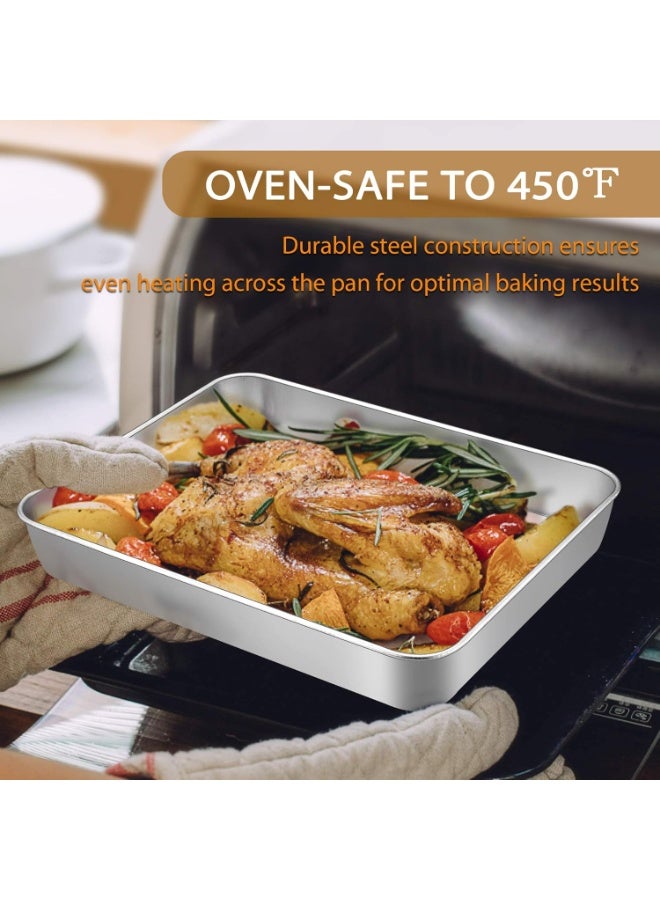 Soofam Baking Pans Set of 3, Stainless Steel Sheet Cake Pan for Oven - 13.5/25/30CM, Rectangle Bakeware Set for Cake Lasagna Brownie Casserole Cookie, Non-toxic & Healthy, Dishwasher Safe - Image 4