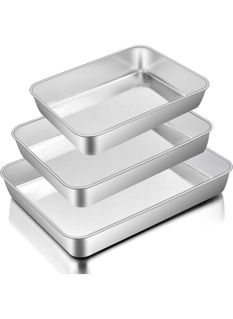 Soofam Baking Pans Set of 3, Stainless Steel Sheet Cake Pan for Oven - 13.5/25/30CM, Rectangle Bakeware Set for Cake Lasagna Brownie Casserole Cookie, Non-toxic & Healthy, Dishwasher Safe - Image 1