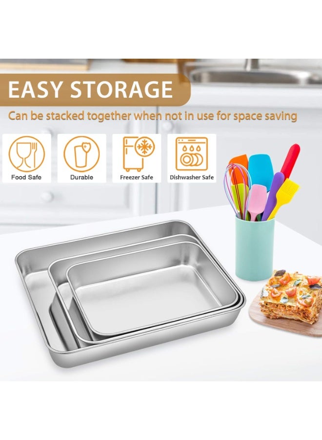Soofam Baking Pans Set of 3, Stainless Steel Sheet Cake Pan for Oven - 13.5/25/30CM, Rectangle Bakeware Set for Cake Lasagna Brownie Casserole Cookie, Non-toxic & Healthy, Dishwasher Safe - Image 5