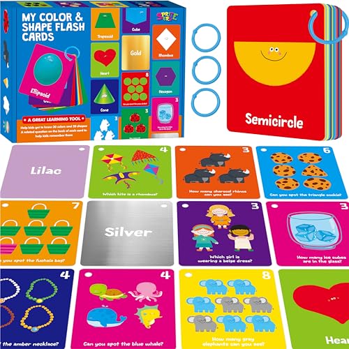 SpriteGru Color Shape Flashcards 50 DoubleSided Cards 30 Colors 20 Shapes Colorful Cards Educational Learning Tools for Preschool and Toddlers 3 Reclosable Rings Attached - Image 1