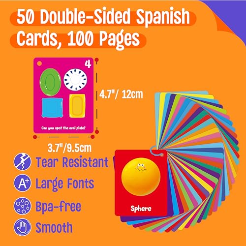 SpriteGru Color Shape Flashcards 50 DoubleSided Cards 30 Colors 20 Shapes Colorful Cards Educational Learning Tools for Preschool and Toddlers 3 Reclosable Rings Attached - Image 5