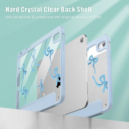 May Chen for iPad Air 11-inch M4/M3/M2 (2026/2025/2024), iPad Air 5th/4th 10.9 Inch - Shockproof Cover with Clear Back Shell & Penceil Holder Auto Wake/Sleep Stand Cover, Blue Bows - Image 4